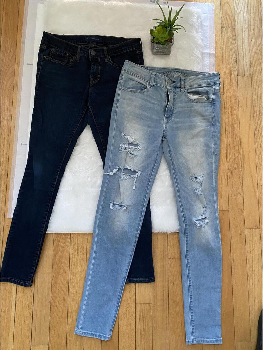 Bundle of Women's Ripped Skinny Jeans - Light and Dark Wash